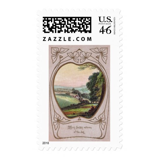 Art Nouveau Birthday Valley Vignette Stamp