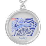 Art nouveau blue dragon with monogram necklaces