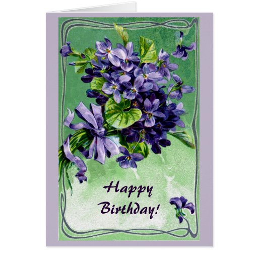Art nouveau border violets birthday card Zazzle