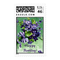 Art nouveau border violets birthday postage