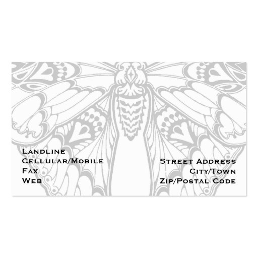 Art Nouveau Butterfly Business Card Templates (back side)
