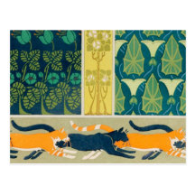 Art Nouveau Cats and Flowers Postcards