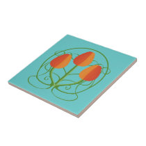 Art Nouveau Ceramic Tile with Orange Tulips tiles