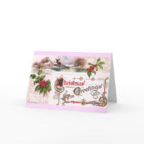 Art Nouveau Christmas Greetings with Holly cards by pinkalmond Art Nouveau Christmas Greetings with Holly cards