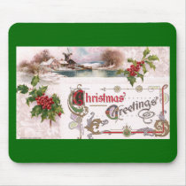 Art Nouveau Christmas Greetings with Holly mousepads by pinkalmond Art Nouveau Christmas Greetings with Holly mousepads