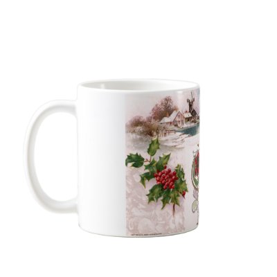 Art Nouveau Christmas Greetings with Holly Mug by pinkalmond