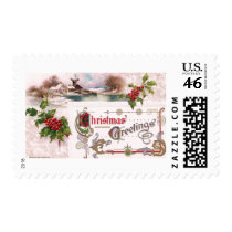 Art Nouveau Christmas Greetings with Holly postage