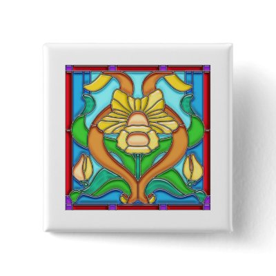 Art Nouveau Daffodil Stain Glass Frame Pins by ElainePlesser