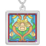 Art Nouveau Daffodil Stain Glass Frame Custom Necklace