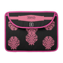 Art nouveau damask deep reddish pink with monogram MacBook pro sleeves