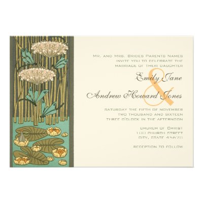 Art Nouveau Dragonfly Lily Pad Wedding Invitation
