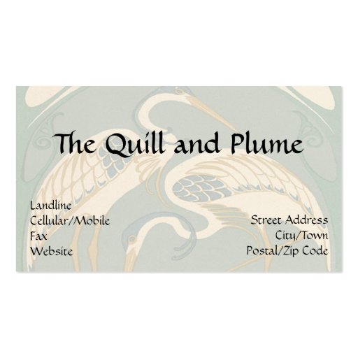 Art Nouveau Elegant Herons Business Card Templates (front side)