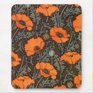 Art Nouveau 'Field Poppies' Mouse Pad