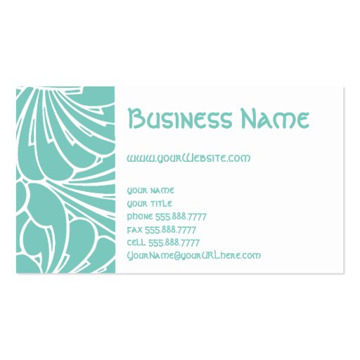 Art Nouveau Floral Flowers Chic Turquoise Pattern Business Card Template (front side)