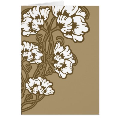 Art Nouveau Flower Heart Tan Cards by opheliasart