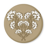 Art Nouveau Flower Heart Tan Magnet