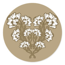 Art Nouveau Flower Heart Tan stickers by opheliasart Art Nouveau Flower Heart Tan stickers