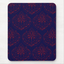 Art Nouveau flowers dark blue red pattern Mousepads