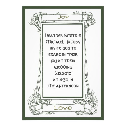 Art Nouveau Frame with vines and berries in green Custom Invites