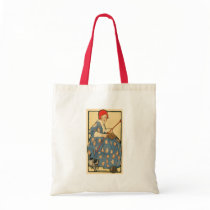 Art Nouveau -Girl knitting with her cat bags by MyOtherPlanet Art Nouveau -Girl knitting with her cat bags