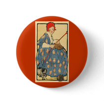 Art Nouveau -Girl knitting with her cat buttons by MyOtherPlanet Art Nouveau -Girl knitting with her cat buttons
