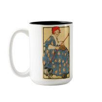 Art Nouveau -Girl knitting with her cat mugs