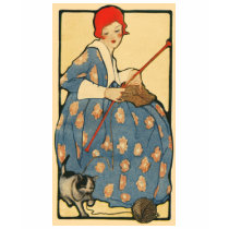 Art Nouveau -Girl knitting with her cat t-shirts by MyOtherPlanet Art Nouveau -Girl knitting with her cat t-shirts