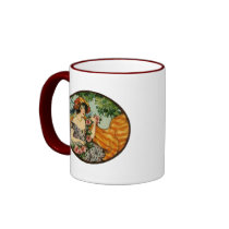 Art Nouveau Girl with Flowers mugs