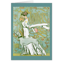 Art Nouveau Greyhound and Lady with Flower Card