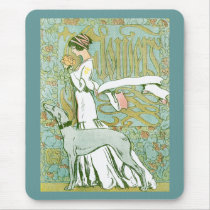 Art Nouveau Greyhound and Lady with Flower Mousepads