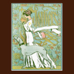 Art Nouveau Greyhound and Lady with Flower postcards