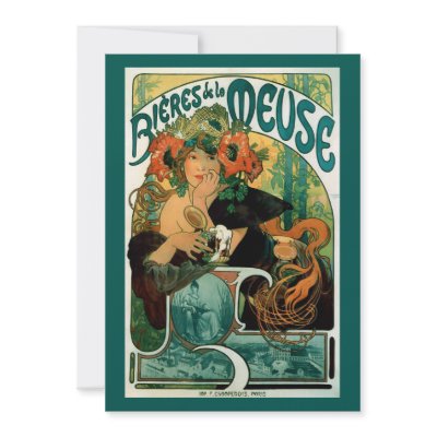 Art Nouveau Invitation by Alphonse (Alfons) Mucha by VintageCabaret