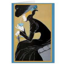 Art Nouveau Lady Drinking Tea Card