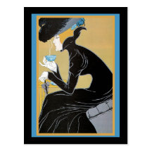 Art Nouveau Lady Drinking Tea Post Cards