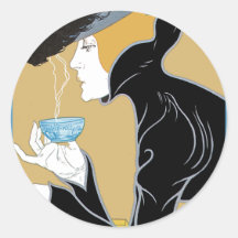 Art Nouveau Lady Drinking Tea Stickers