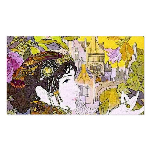 Art Nouveau Lady in a Garden Business Card (front side)