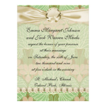 art nouveau leafy green floral pattern design art personalized announcements