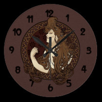 Art Nouveau Long Dark Haired Woman wall clocks