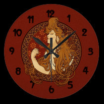 Art Nouveau Long Haired Woman wall clocks