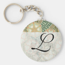 art nouveau lovely heart floral pattern art key chain