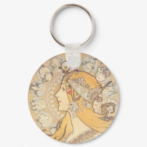 Art Nouveau ~ Mucha ~ LA PLUME keychains by ArtNouveauDaz Art Nouveau ~ Mucha ~ LA PLUME keychains