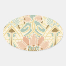 art nouveau nature floral pattern art oval stickers