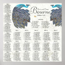 Art Nouveau Peacock Colors Reception Seating Chart Poster