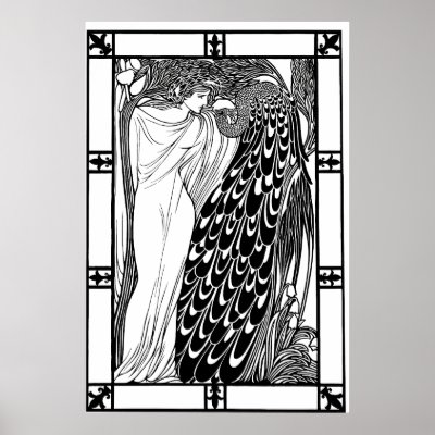 Art Nouveau Peacock Poster - The Kiss by VintageCabaret