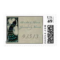 Art Nouveau Peacock Wedding Stamps