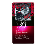ART NOUVEAU RED BLACK GOLD DAMASK MONOGRAM ,ruby Personalized Shipping Label
