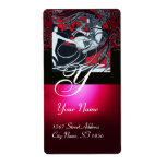 ART NOUVEAU RED BLACK GOLD DAMASK MONOGRAM ,ruby Custom Shipping Labels