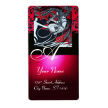 ART NOUVEAU RED BLACK GOLD DAMASK MONOGRAM ,ruby Personalized Shipping Label