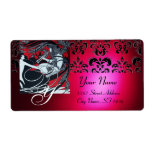 ART NOUVEAU RED BLACK GOLD DAMASK MONOGRAM ,ruby Personalized Shipping Labels