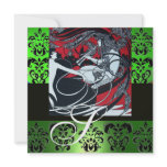 ART NOUVEAU RED BLACK GREEN WHITE DAMASK MONOGRAM CUSTOM INVITATIONS